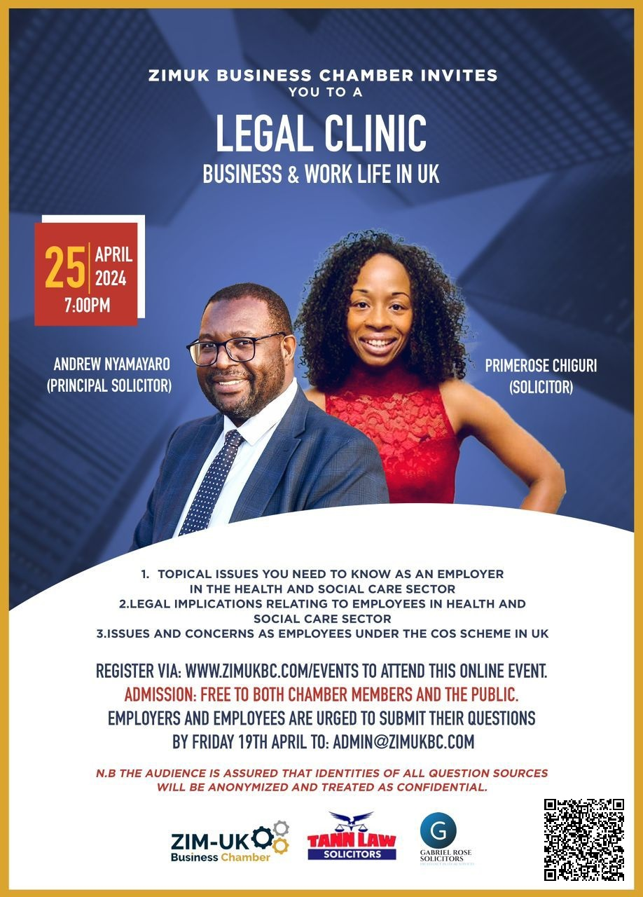 You are currently viewing Zim-UK Business Chamber presents the Legal Clinic on Business & Work Life in the UK